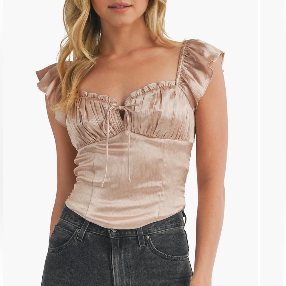 • All in Favor | Flutter Sleeve Satin Corset Top
